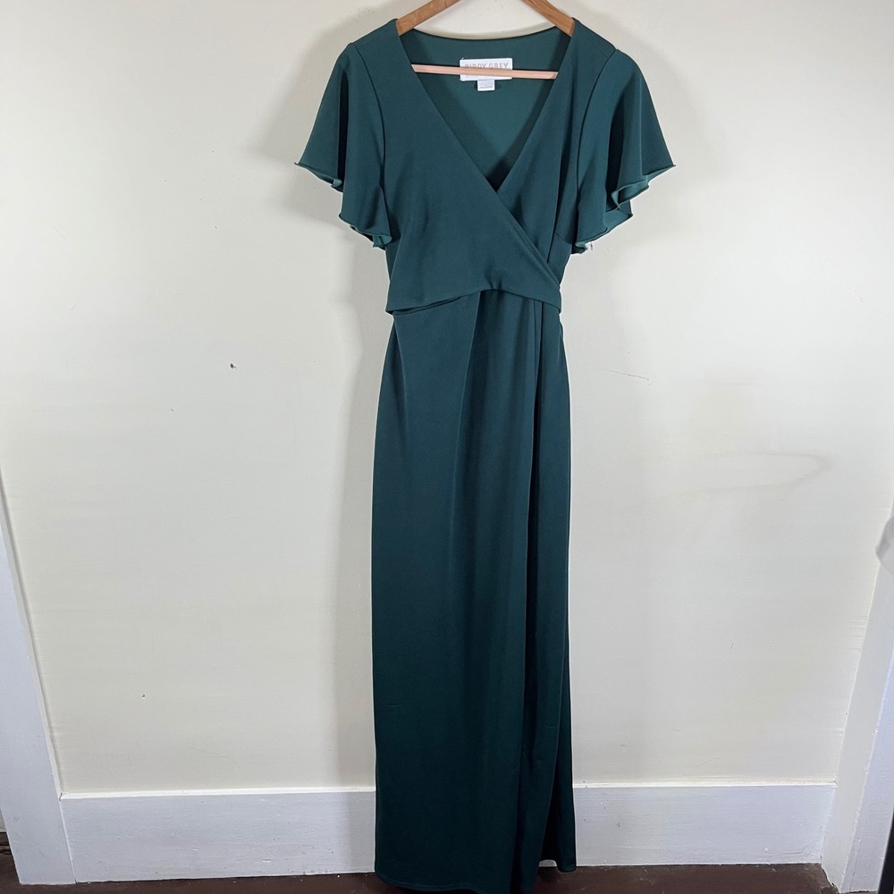 Birdy Grey Wrap Style Maxi Dress Emerald Green Short Sleeves Womens  Large